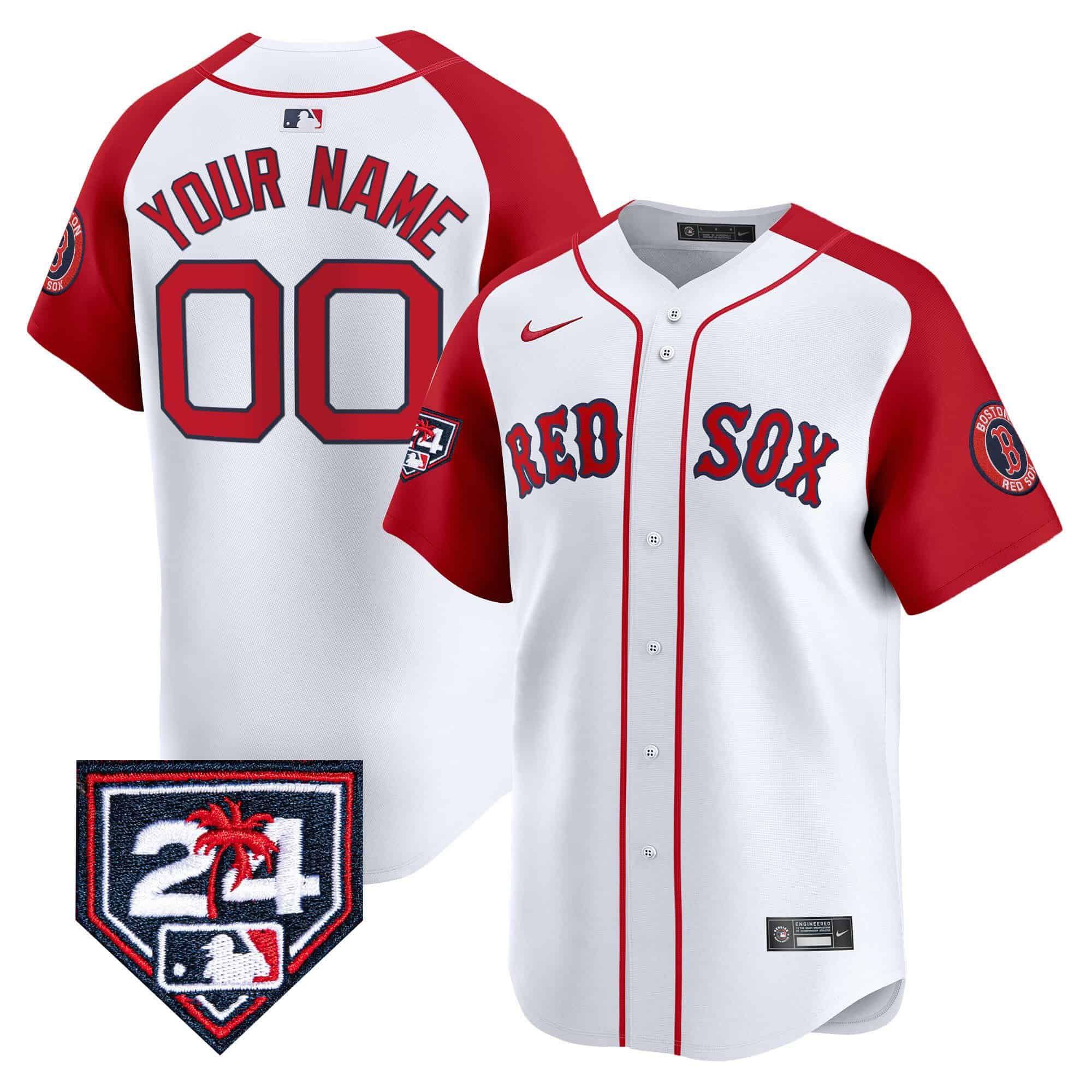 Men Boston Red Sox White red Nike 2024 Spring Training Patch Vapor Premier Limited Custom MLB Jersey->customized mlb jersey->Custom Jersey